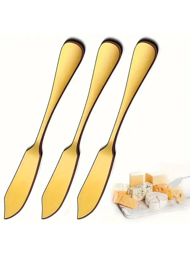 Golden Stainless Steel Butter Knife Set 3PCS Mirror Polished Cheese Spreader Dishwasher Safe - Image 1